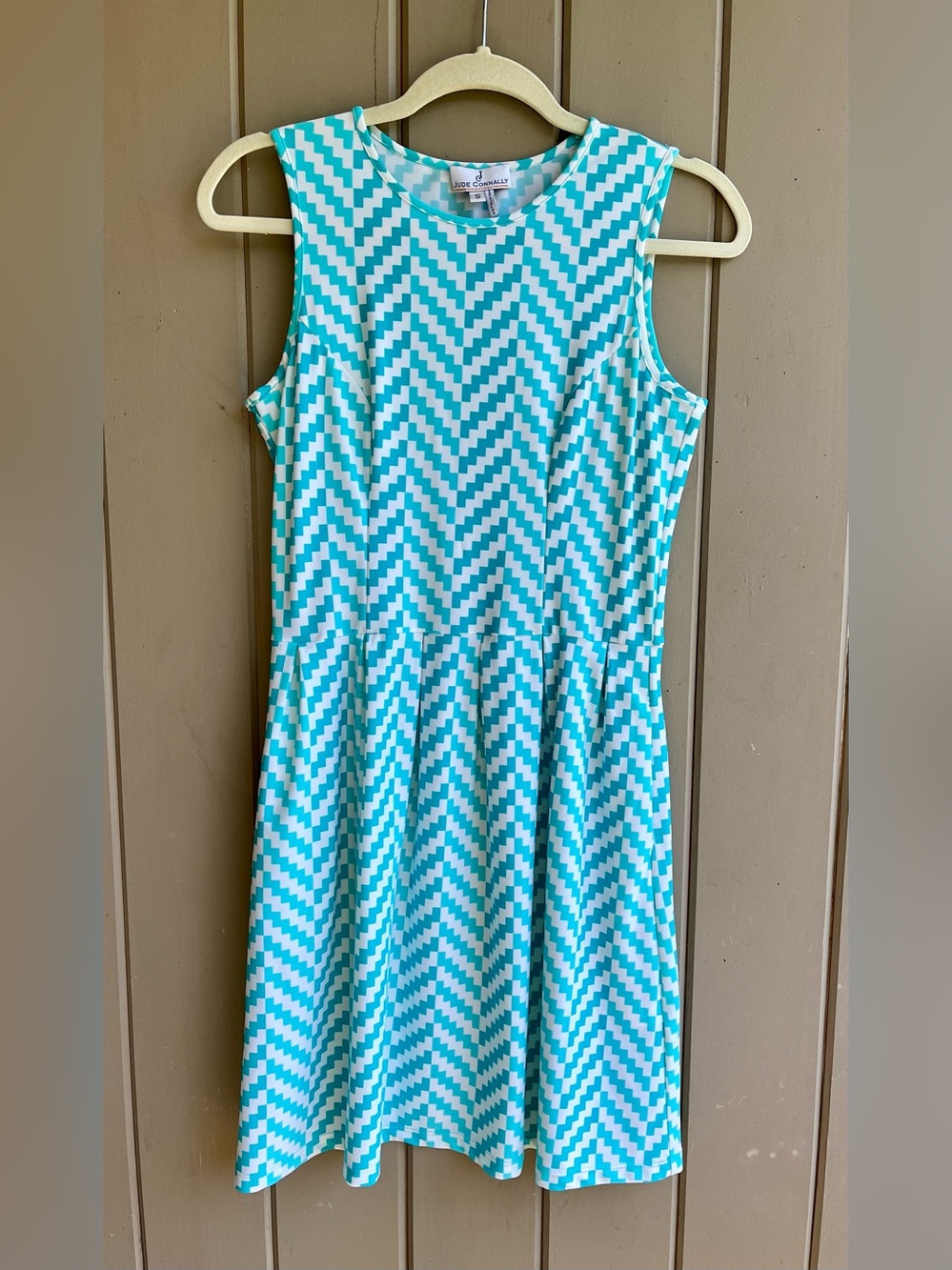 Jude Connally Rachel Dress in Turquoise Chevron Print Dress Small